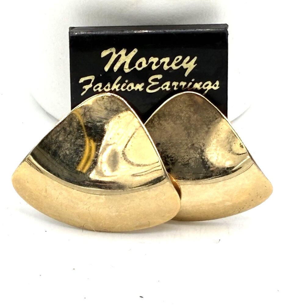 Vintage Morrey Fashion Gold Tone Sculptural Dome Earrings Orig Card
